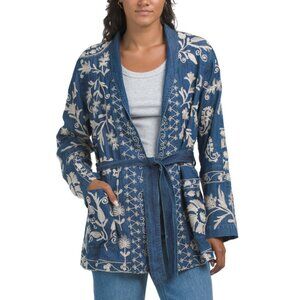 JOHNNY WAS Denim Blue Belted Military Jackets